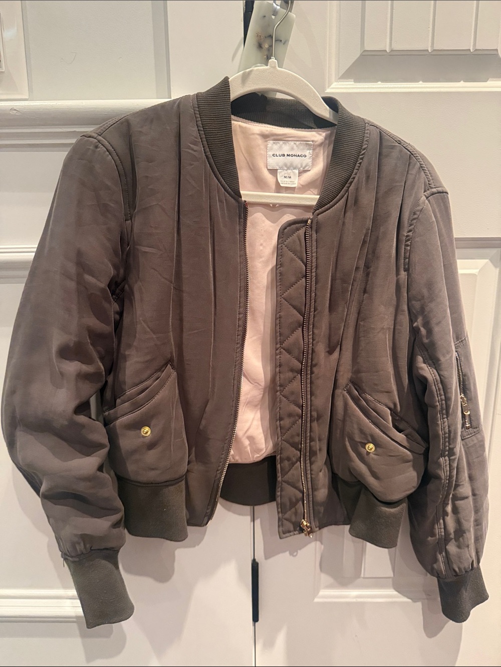 Club Monaco Taupe/Light Pink Quilted Bomber Jacket